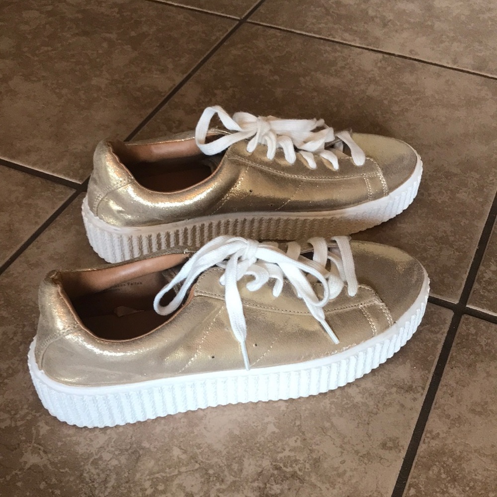 Size 9, Gold Sneakers, Brand is Express.